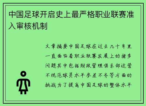 中国足球开启史上最严格职业联赛准入审核机制